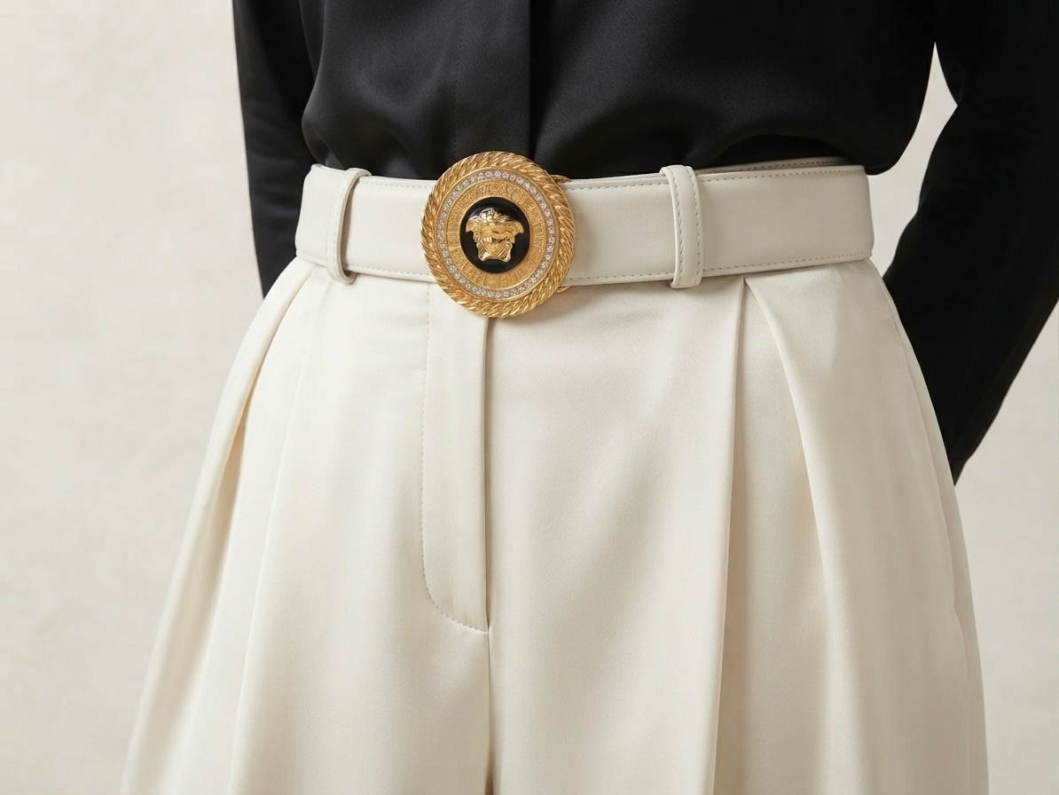 The Medusa Head and Greek Key Leather Belt