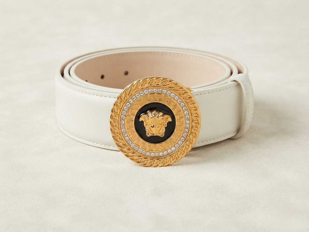 The Medusa Head and Greek Key Leather Belt
