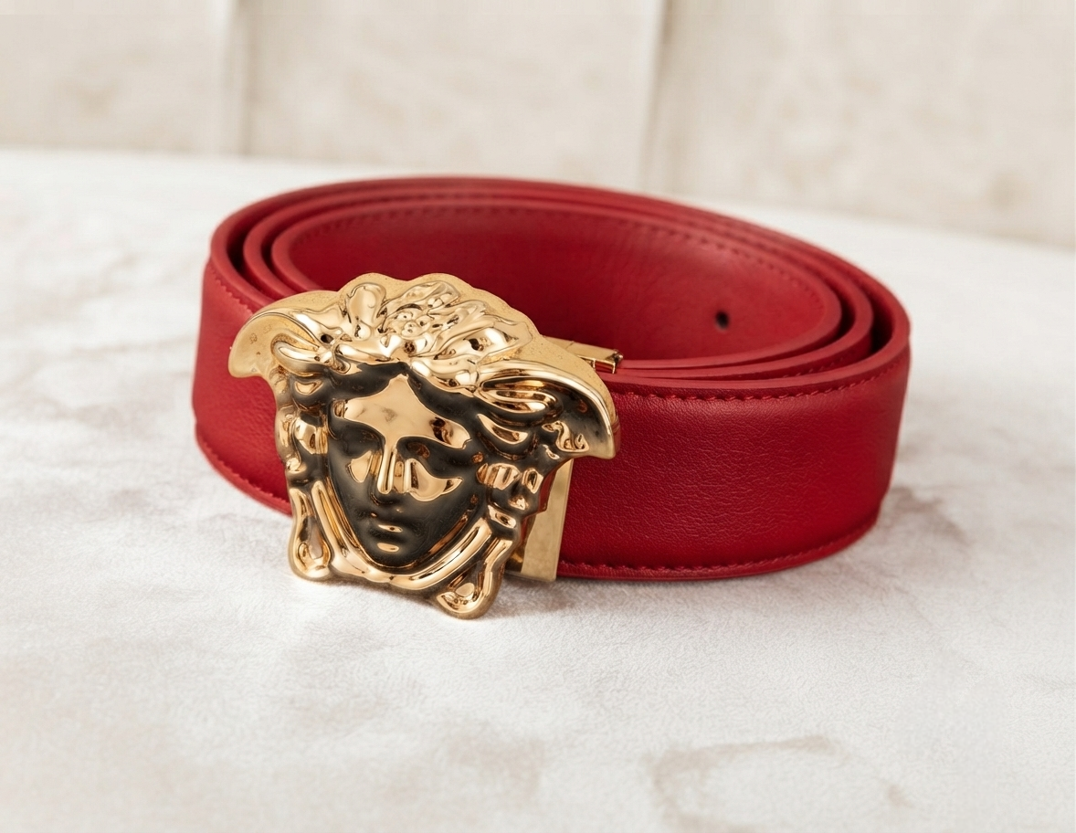 Iconic Medusa Genuine Leather Red Belt