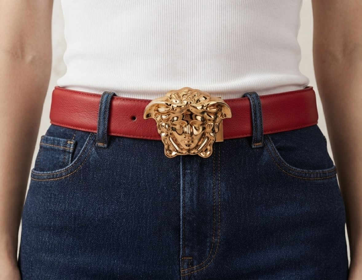 Iconic Medusa Genuine Leather Red Belt