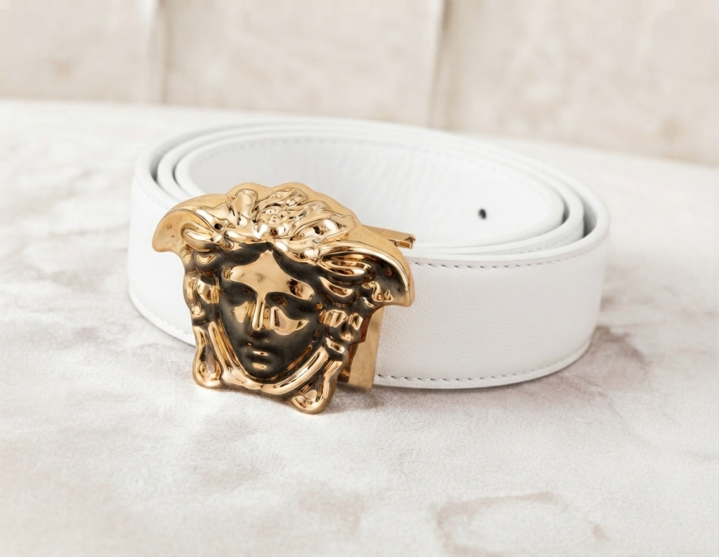 Iconic Medusa Genuine Leather white Belt