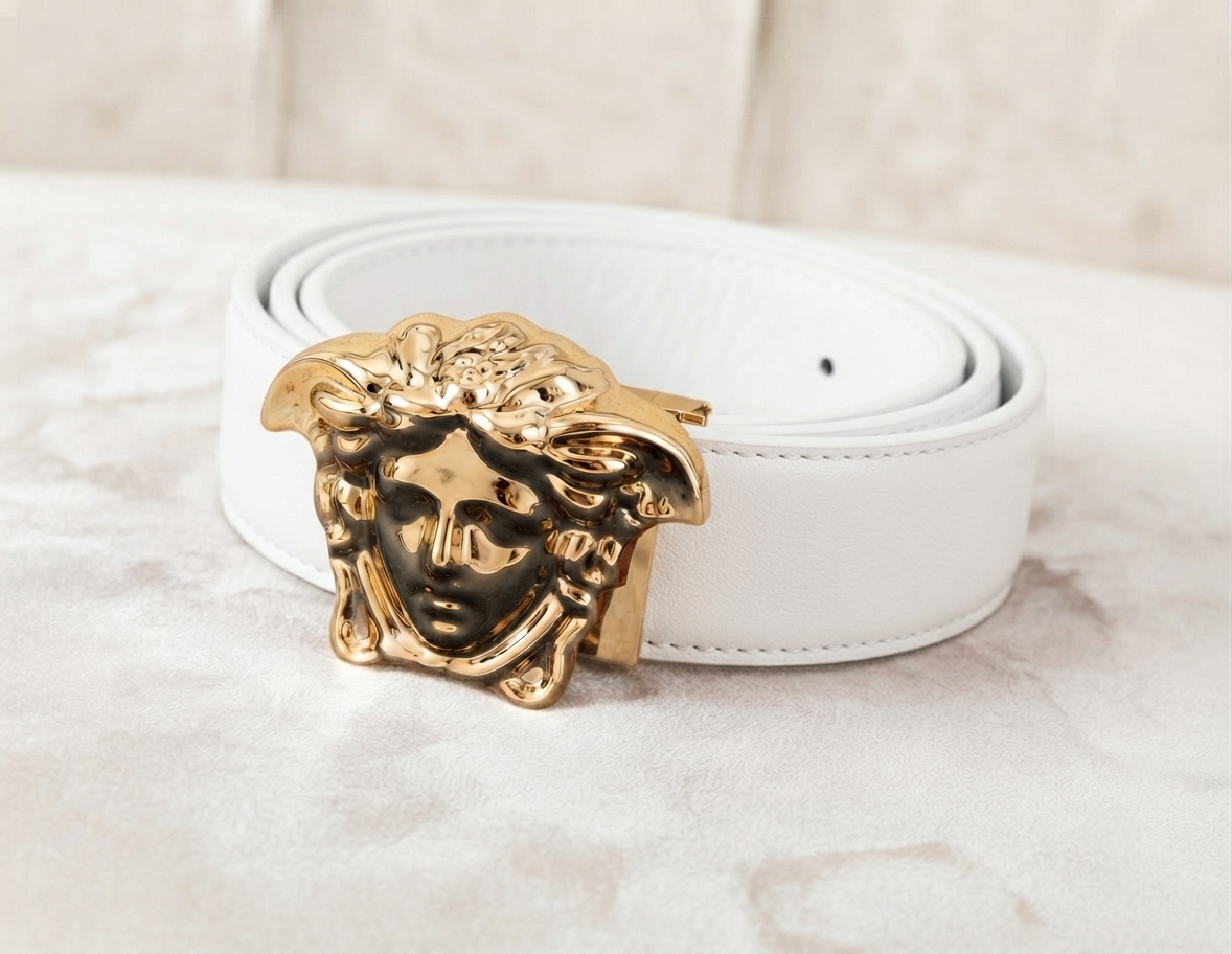 Iconic Medusa Genuine Leather white Belt
