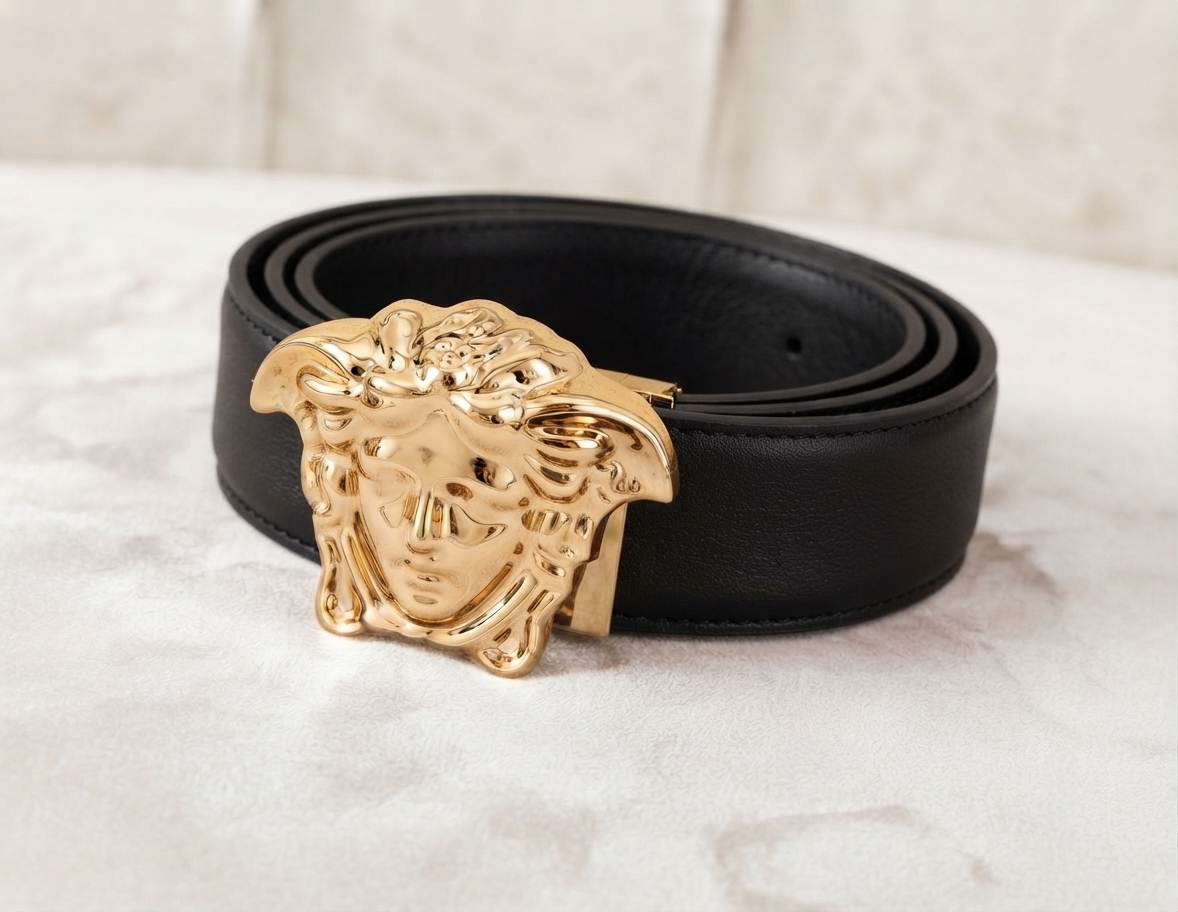 Iconic Medusa Genuine Leather Black Belt