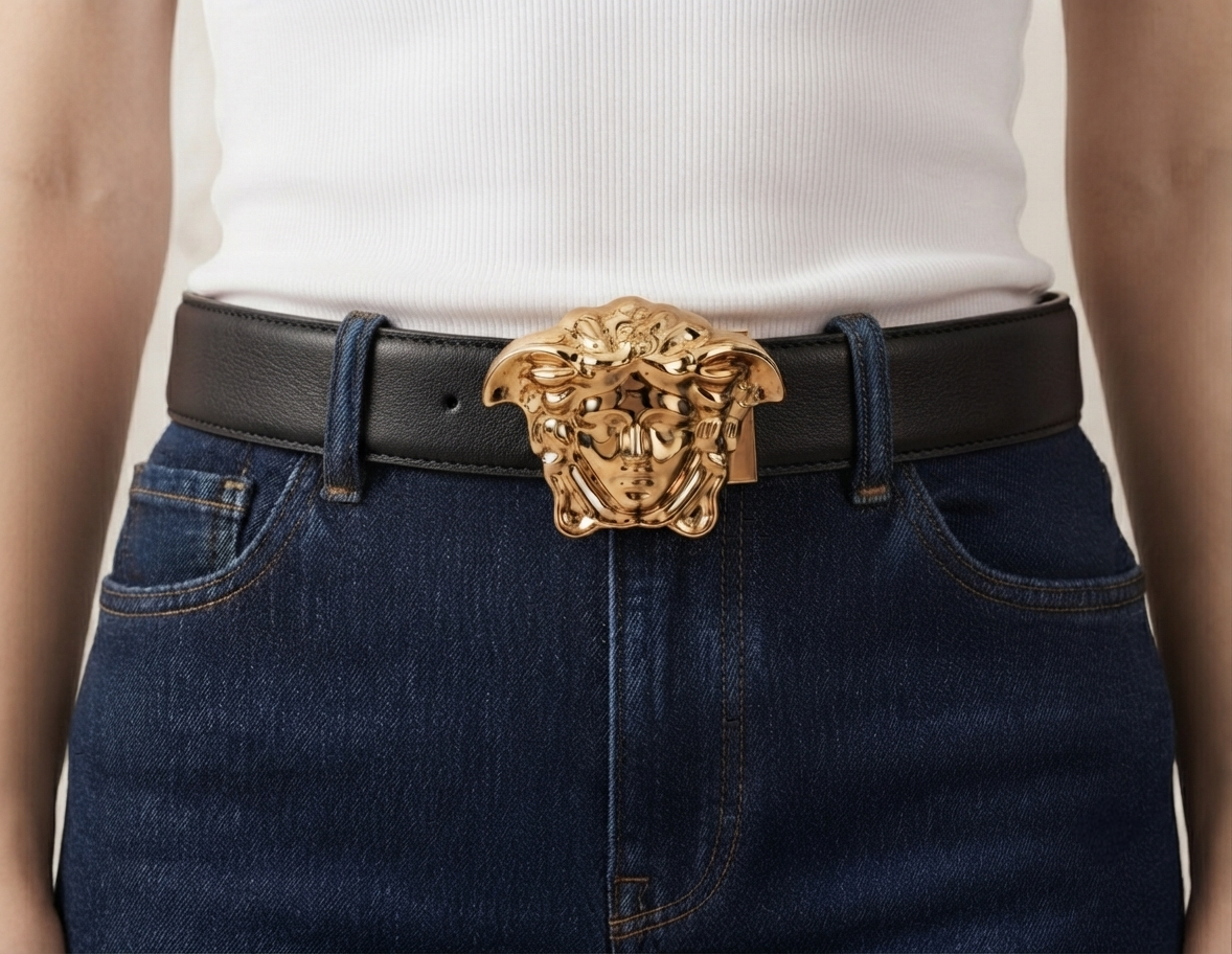 Iconic Medusa Genuine Leather Black Belt
