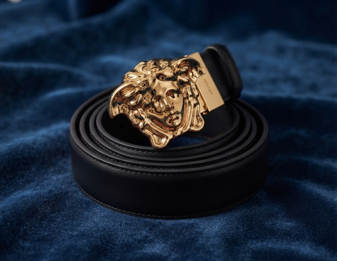 Iconic Medusa Genuine Leather Black Belt - Image 3