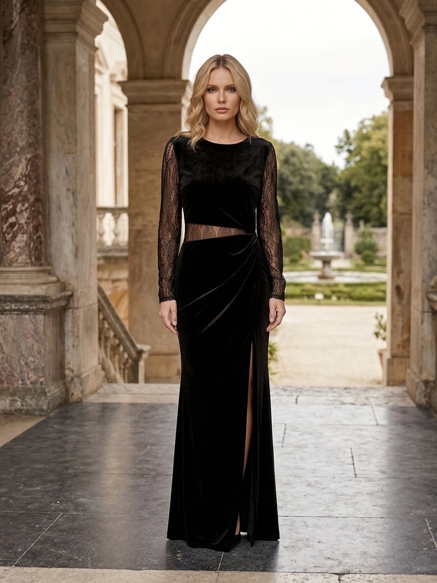 Black Velvet & Lace Gown