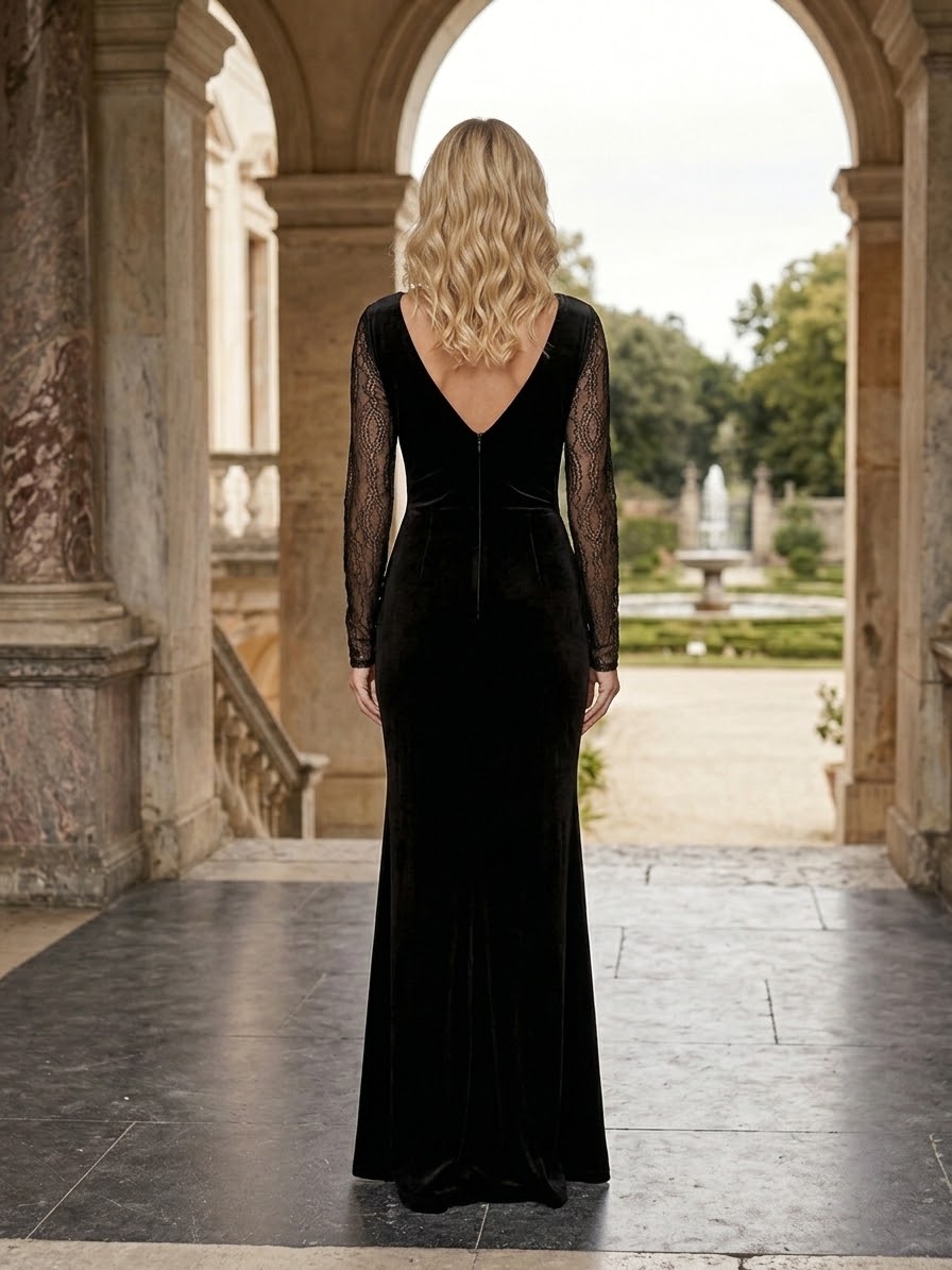 Black Velvet & Lace Gown - Image 3