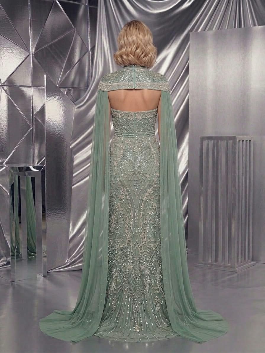 Sage royal cape gown