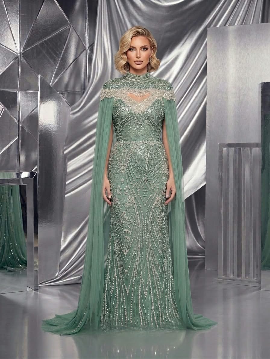 Sage royal cape gown