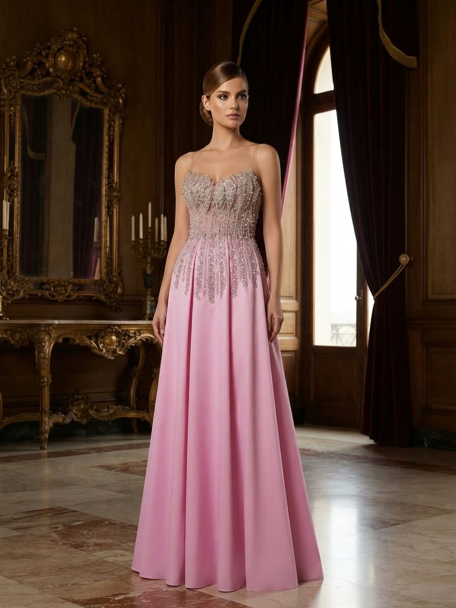 Strapless pink evening gown
