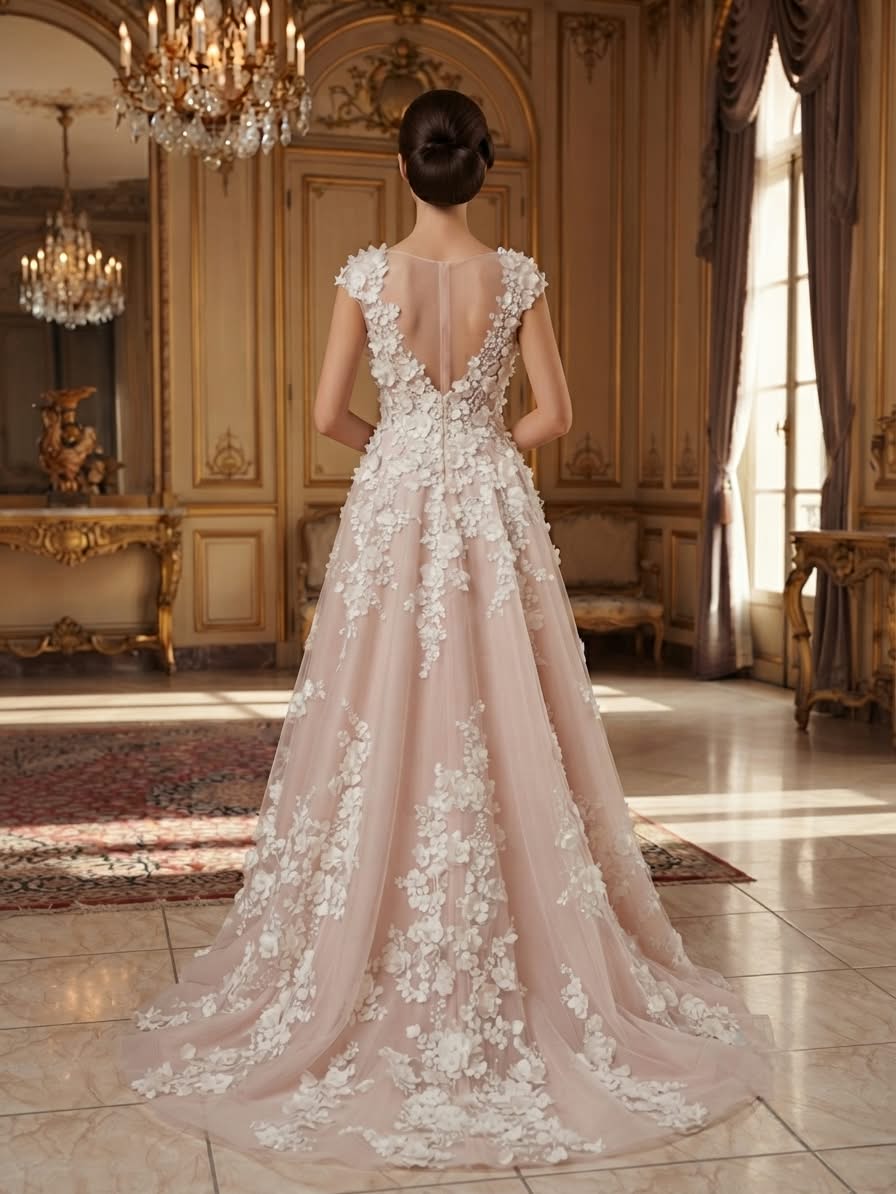 Royal Pink Floral Gown - Image 3