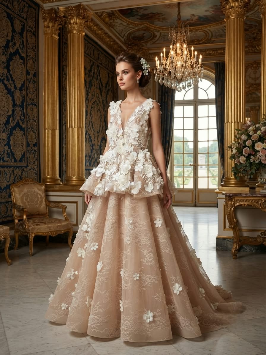 3D floral royal gown