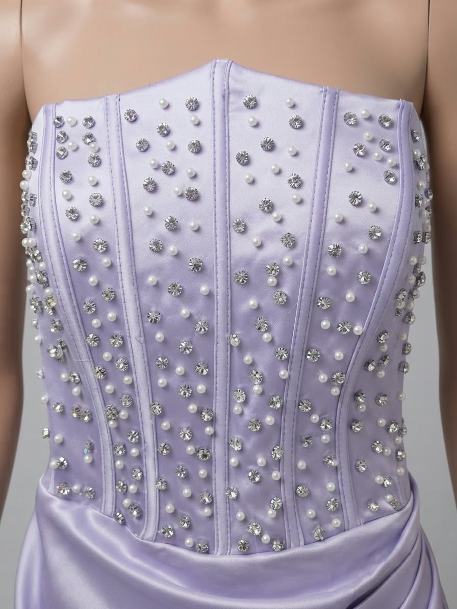The Lavender Strapless Evening Gown