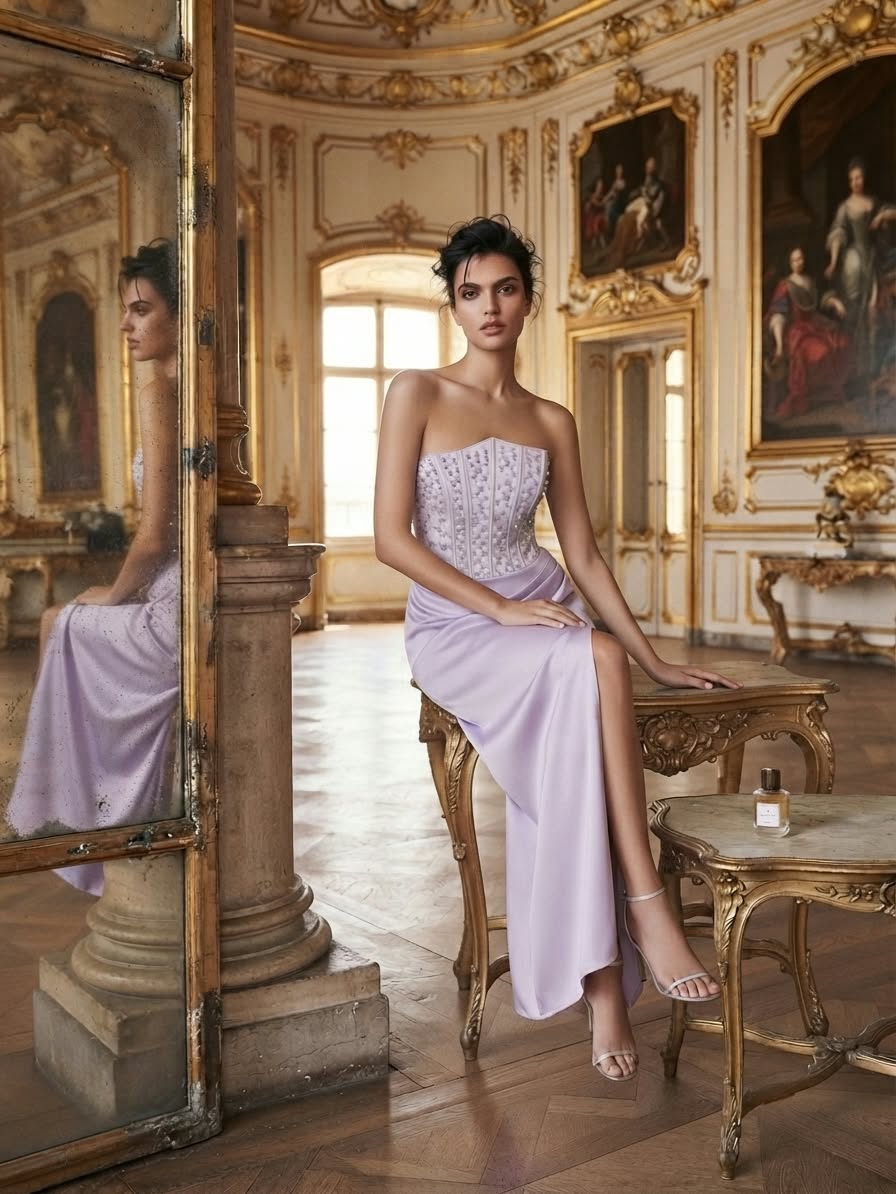 The Lavender Strapless Evening Gown