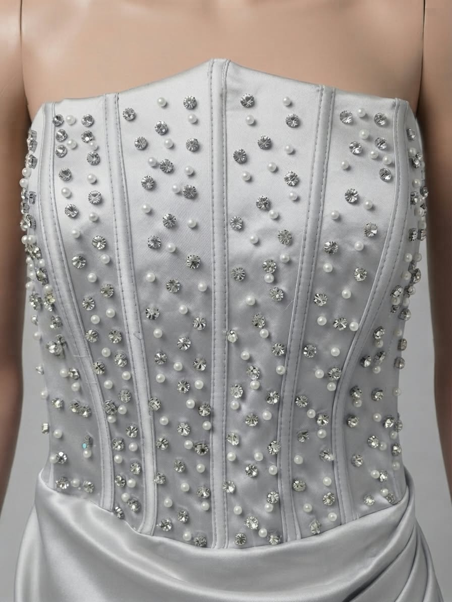 The Silver Strapless Evening Gown