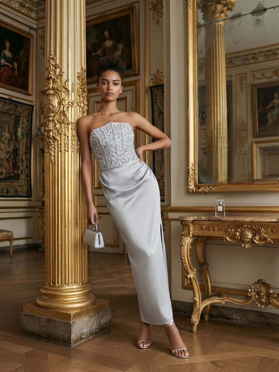 The Silver Strapless Evening Gown - Image 3