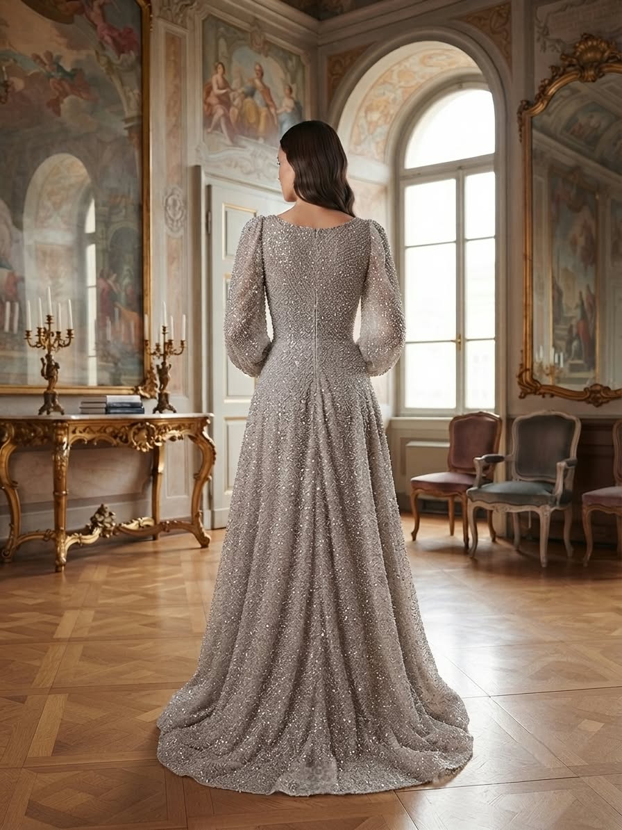 Choco long sleeves embellished gown
