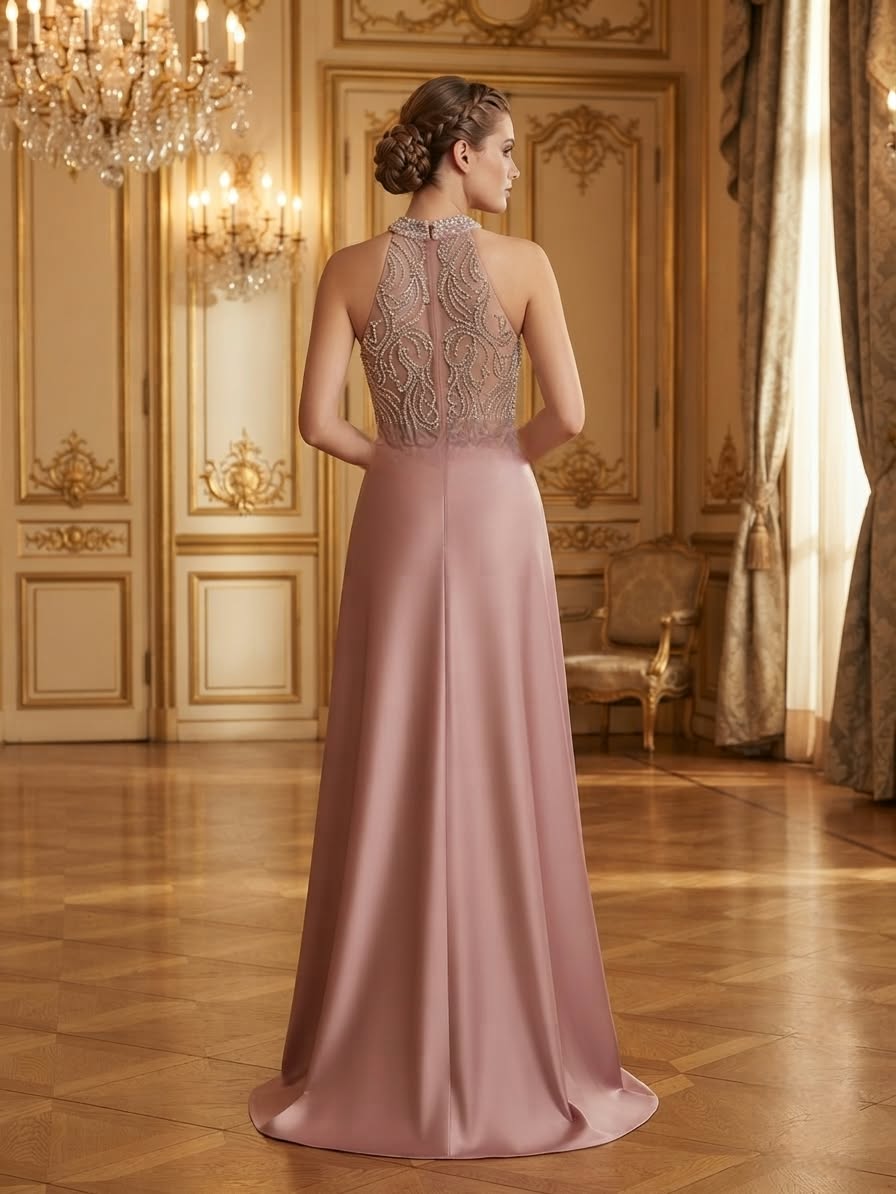 Dusty rose halter gown