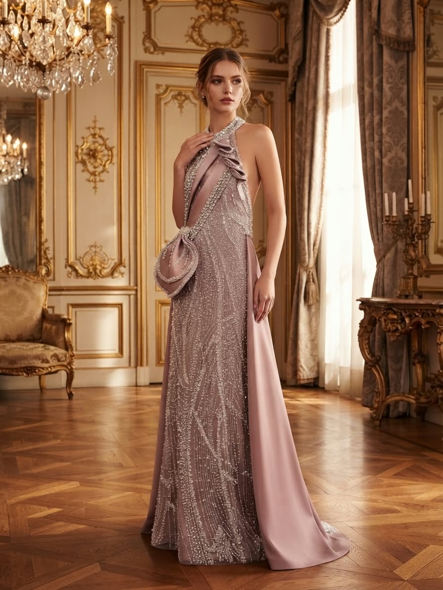 Dusty rose halter gown