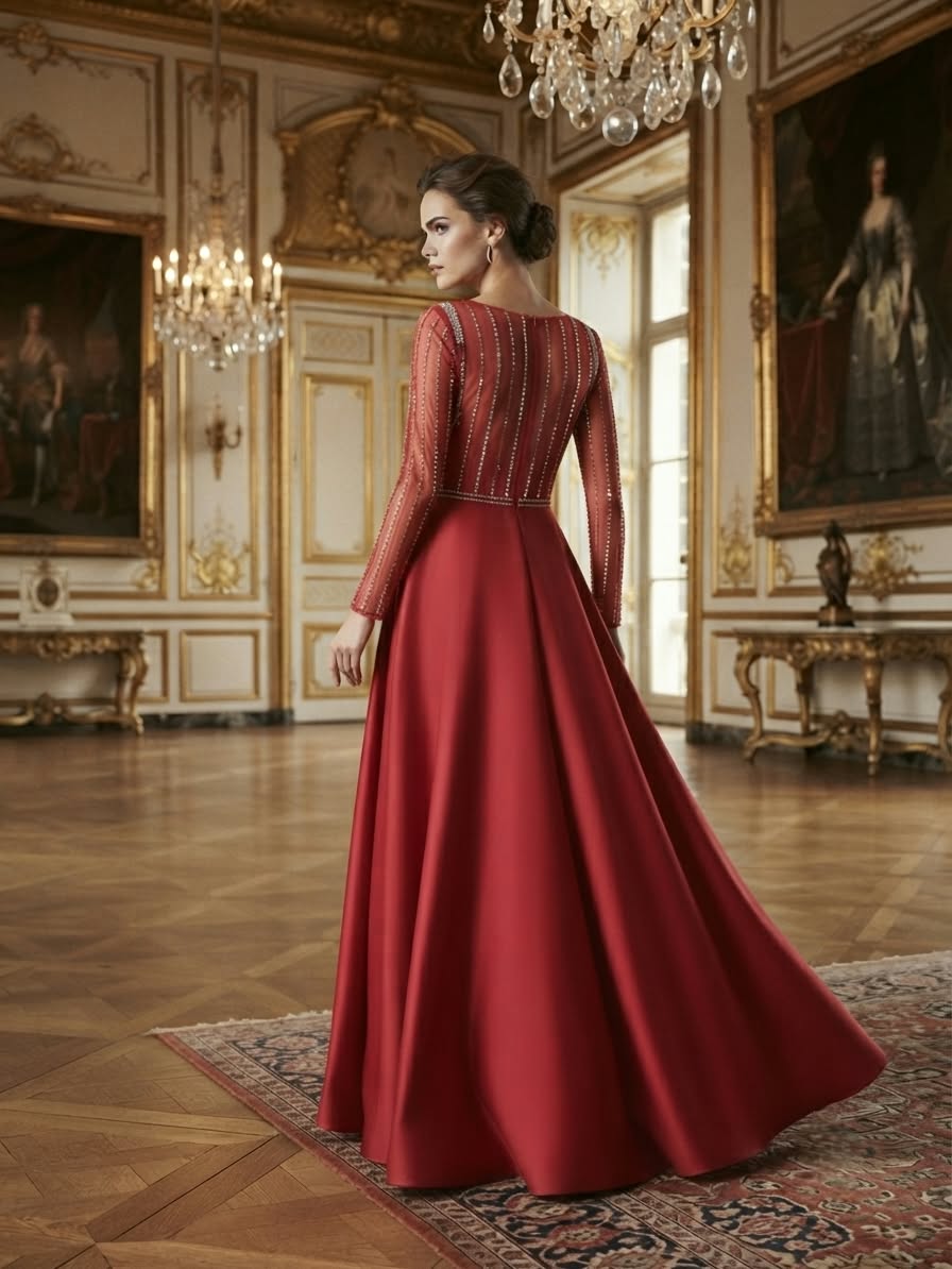 The red satin embellished dress