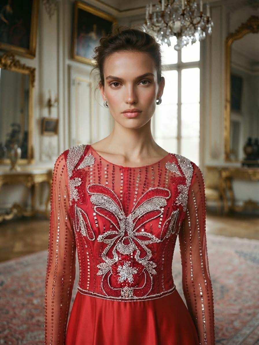 The red satin embellished dress - Image 3