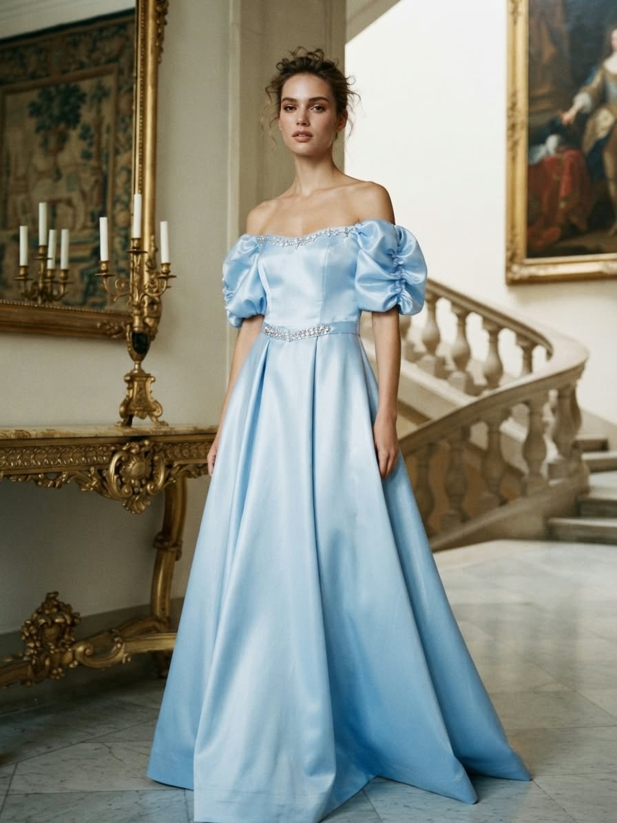 Blue Satin Gown