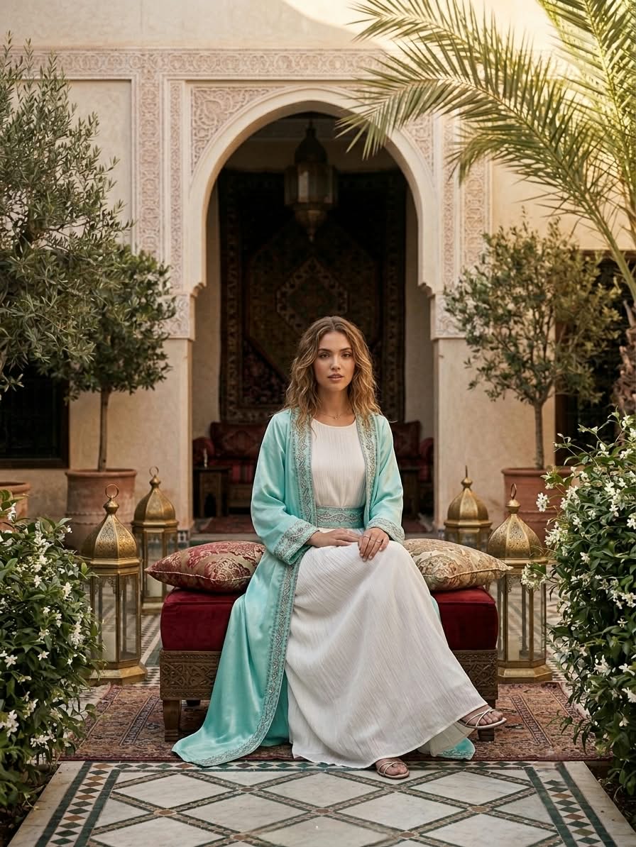 Beaded turquoise abaya