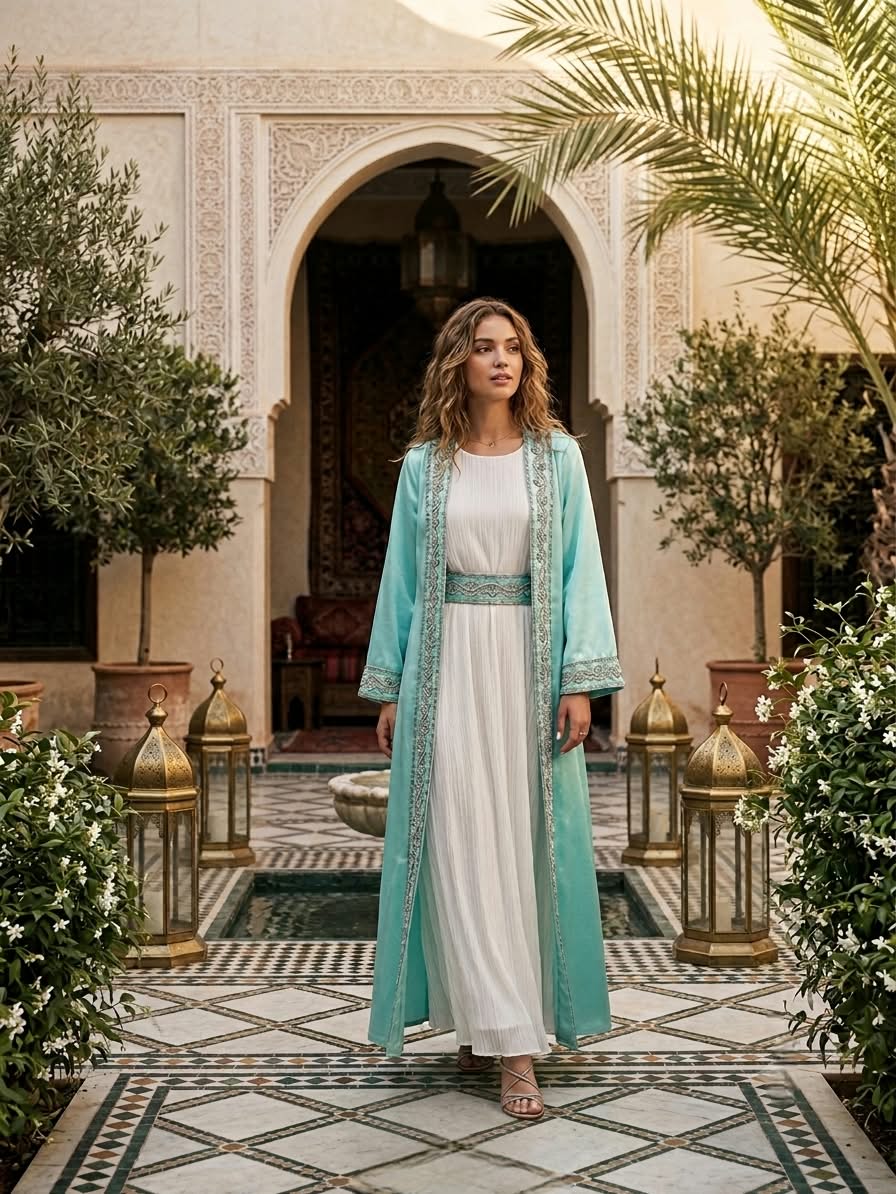Beaded turquoise abaya