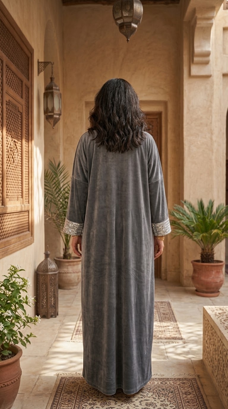 Velvet Grey Abaya - Image 3