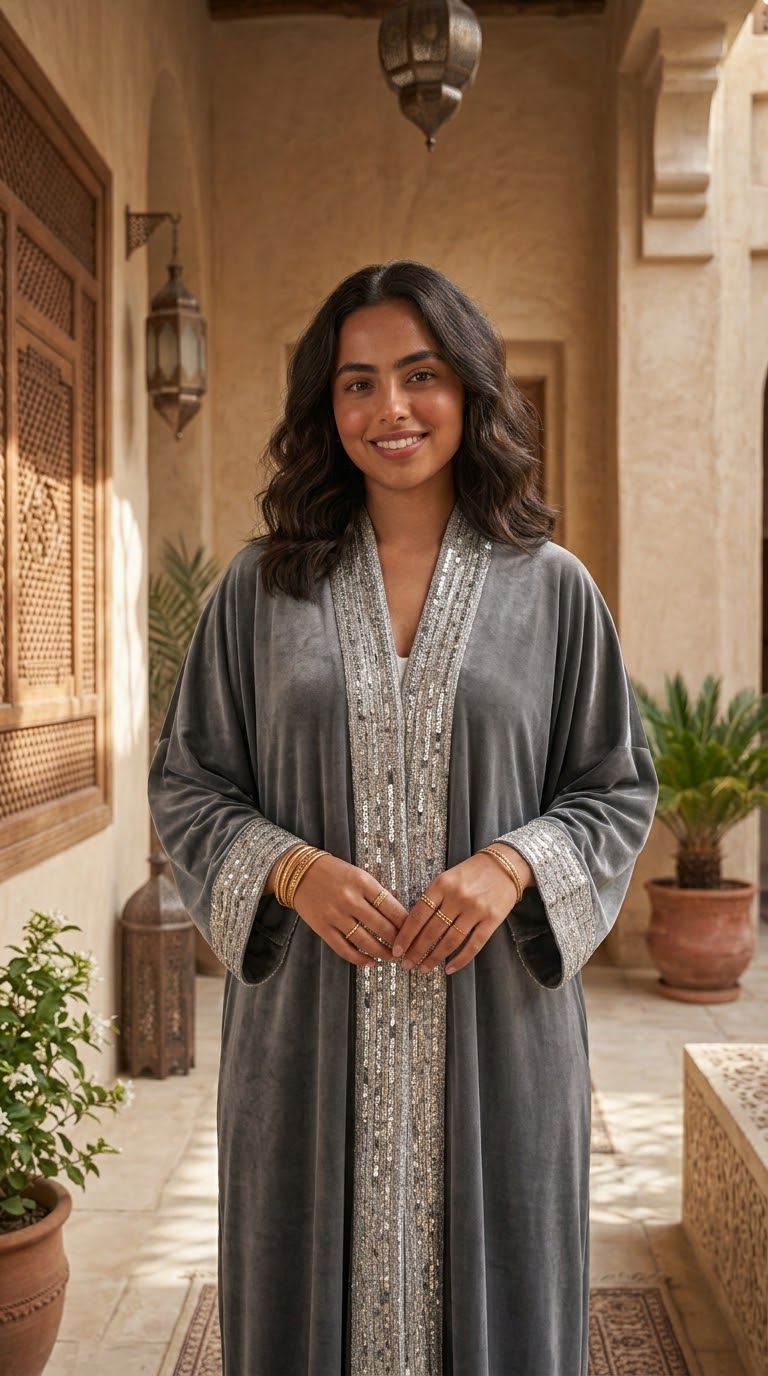 Velvet Grey Abaya - Image 2