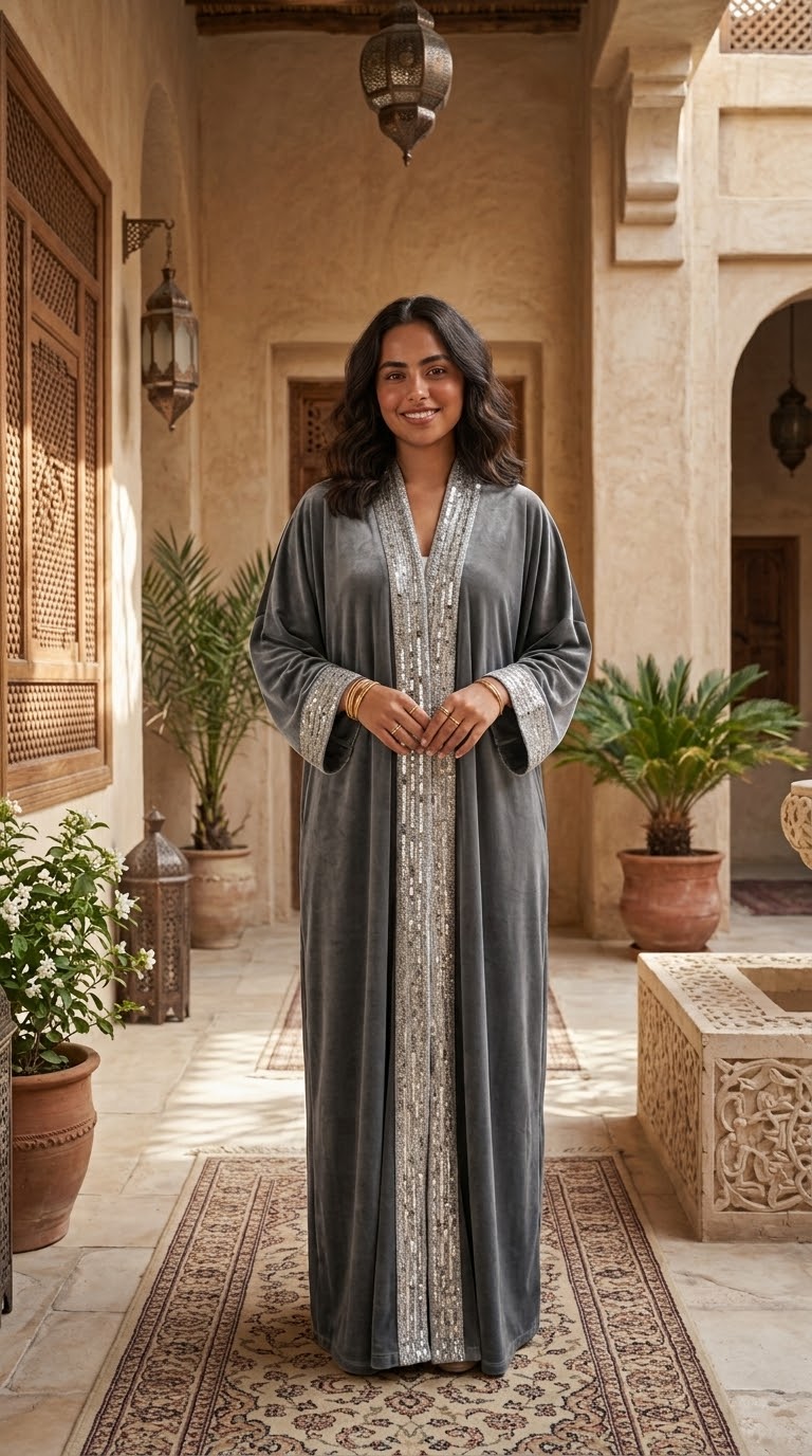 Velvet Grey Abaya